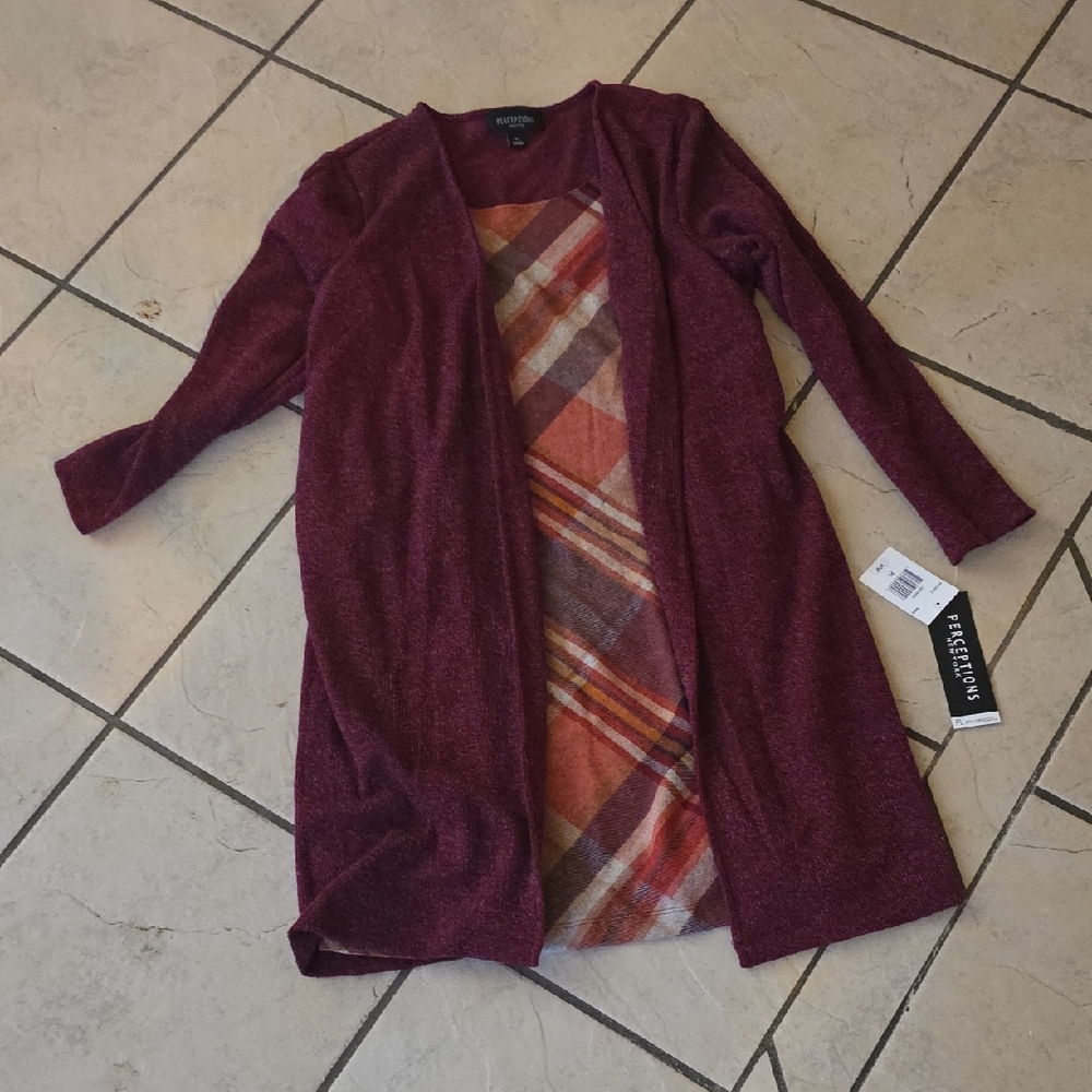 Perceptions Women’s Burgundy Open-Front Cardigan Sweater